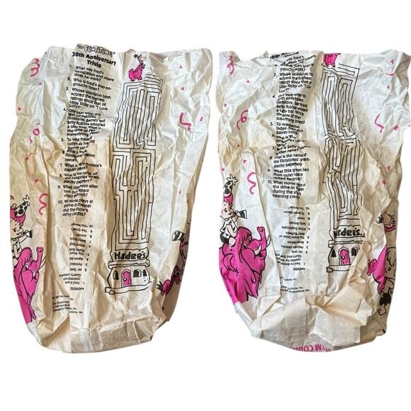 VTG 1991 The Flintstones Hardees Glasses + 2 Original Bags 30 Years Barney Bam - Picture 5 of 5